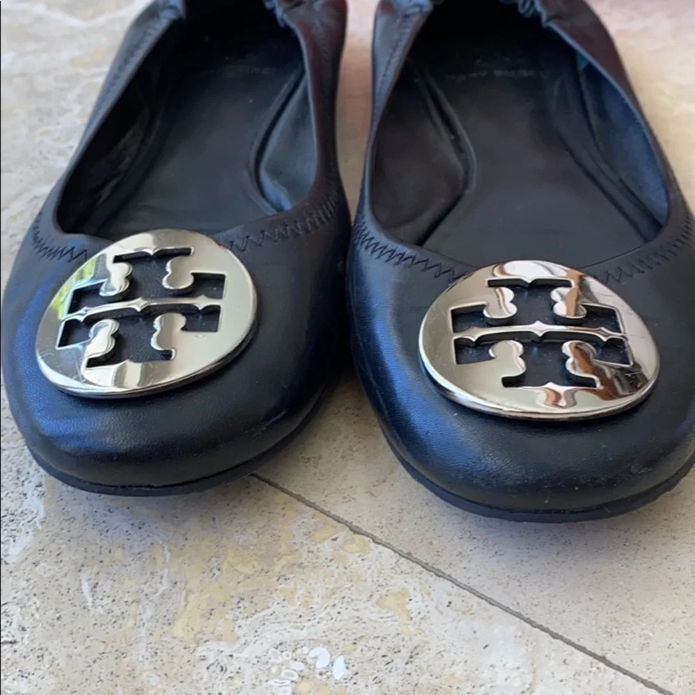 Tory Burch Black Reva Ballet Flats Silver HW - 8